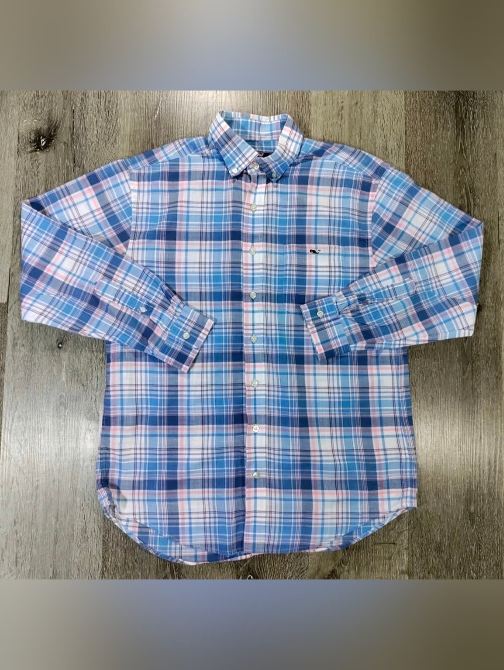 Vineyard Vines Blue & Pink Plaid Button-Down Shirt Medium